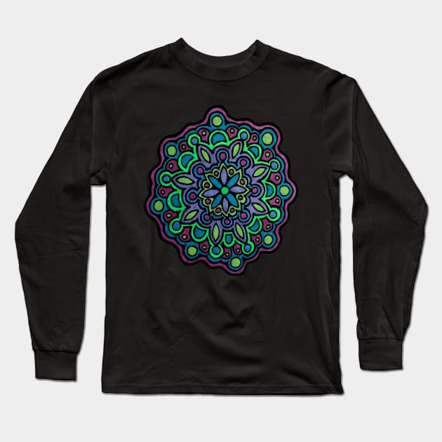 Three Color Mandala (Blue, Purple & Green) Long Sleeve T-Shirt by gorff